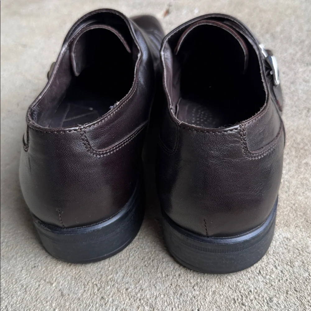 Bruno Magli mens 8.5 dark brown solid double monk strap leather dress shoes EUC